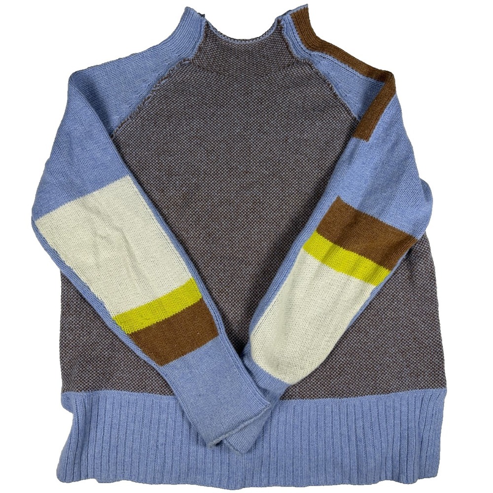 Zaket & Plover Women's Medium Colorblock Knit Sweater Blue Brown Stripe Raglan